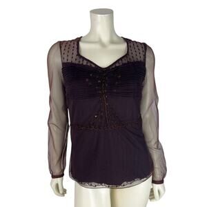 April Cornell Mesh Embroidered Top Size M Long Sleeve Y2K Vintage Fairy Core